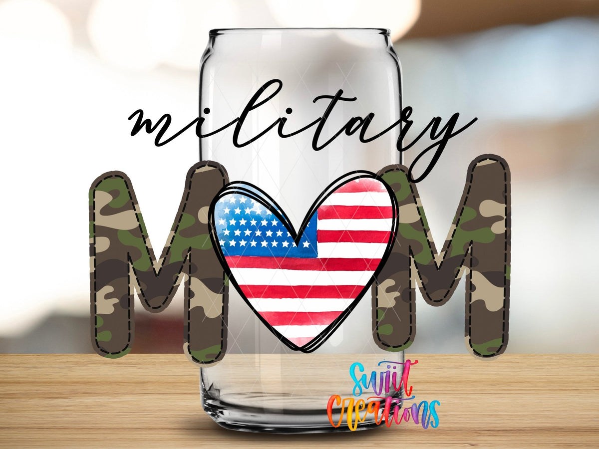 Military Mom UV DTF Transfer Tumbler Wrap | Camo American Flag Patriotic | DTF254 - Swiit Creations