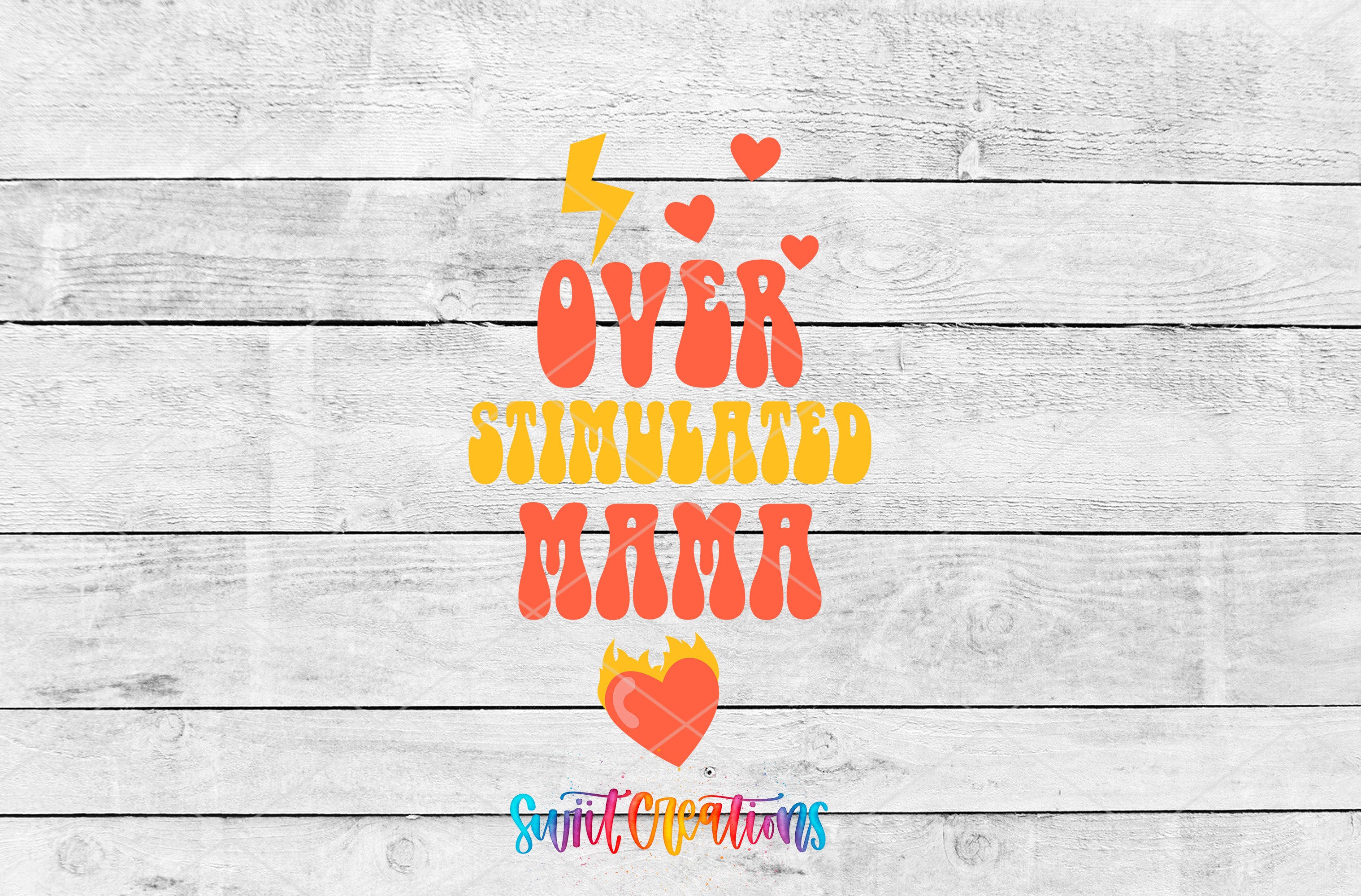 Overstimulated Mama motel keychain UV DTF transfer artwork preview by Swiit Creations