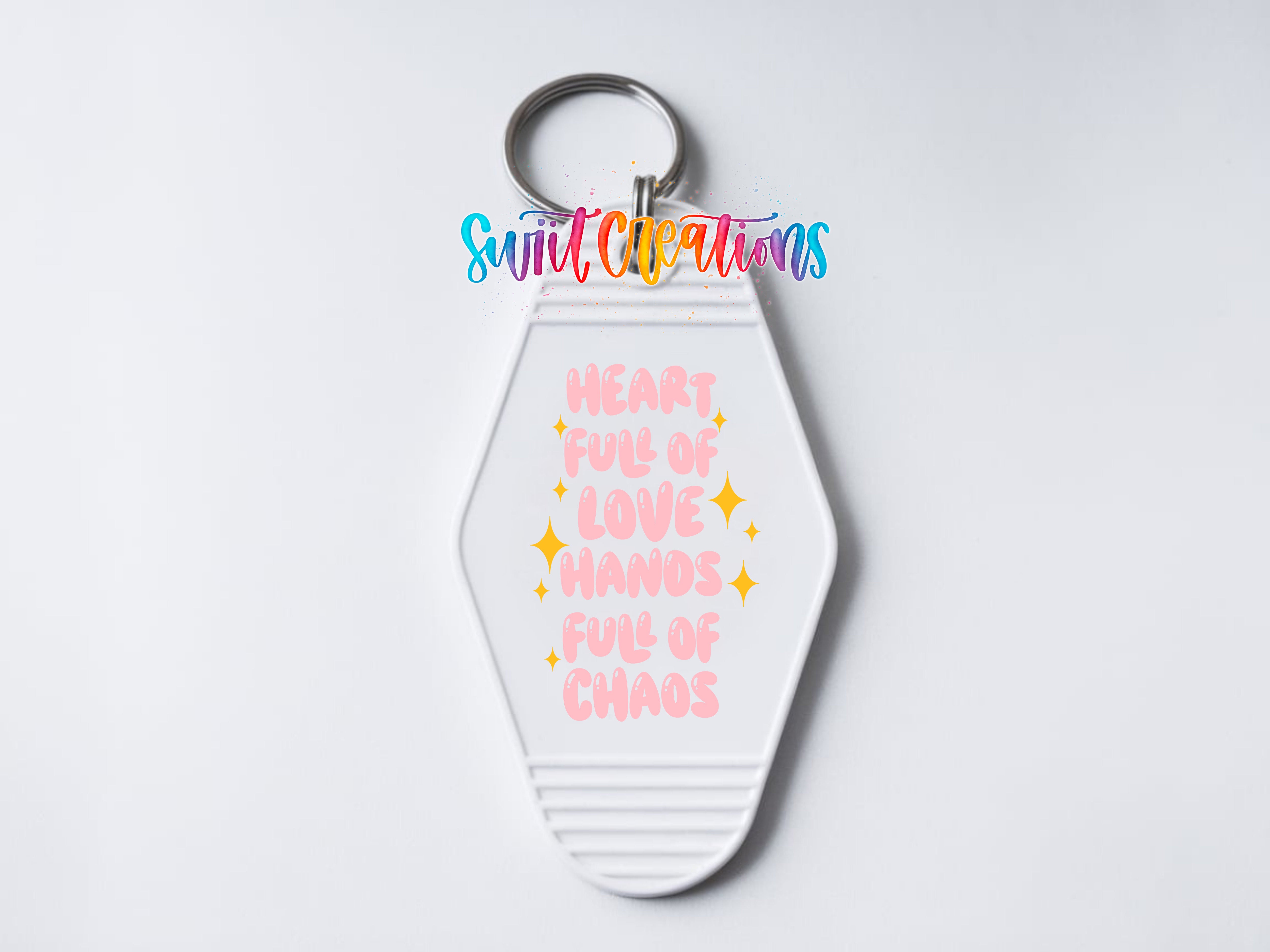 Heart Full of Love Hands Full of Chaos motel keychain UV DTF transfer clean keychain mockup by Swiit Creations