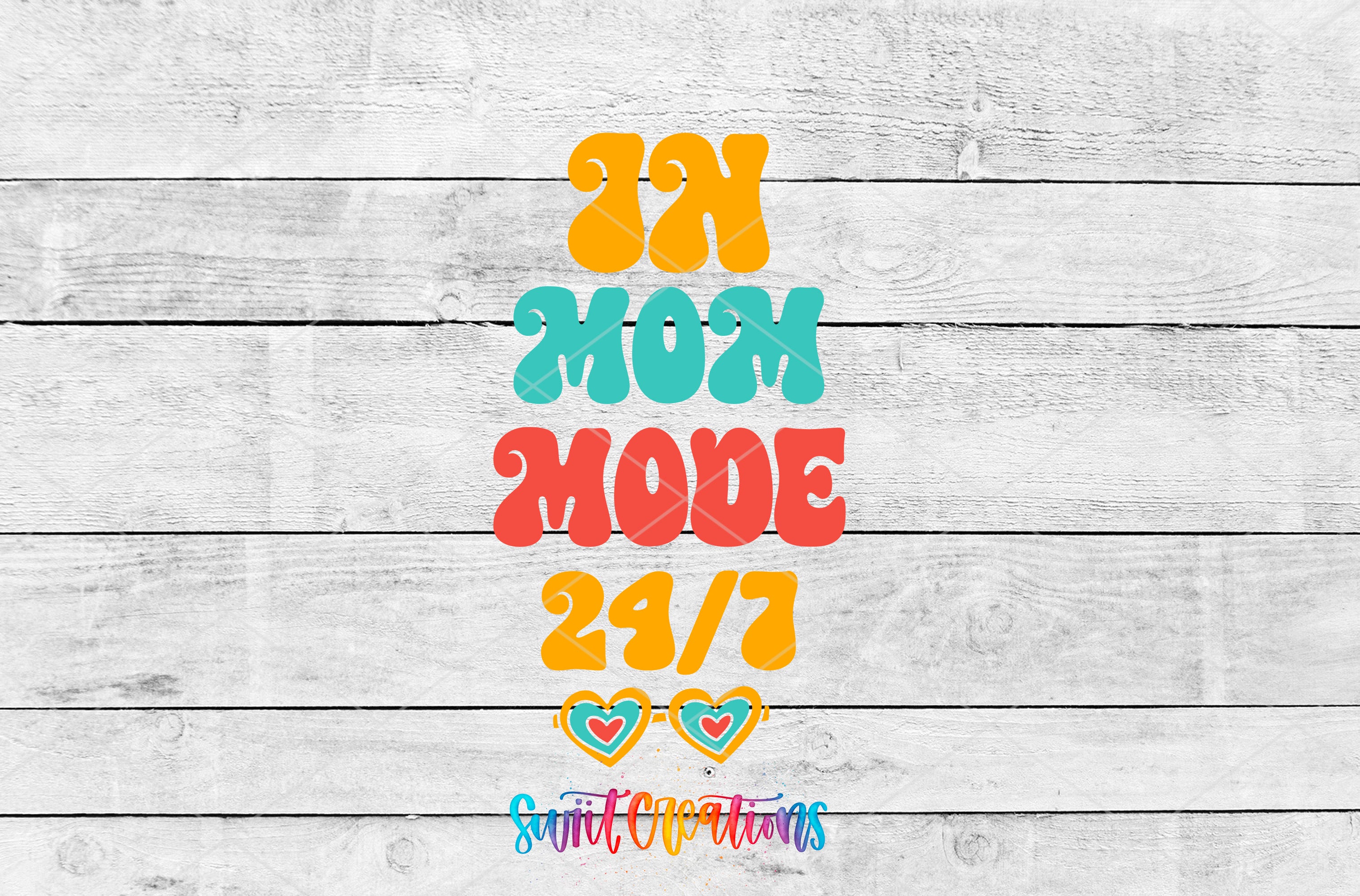 In Mom Mode 24/7 motel keychain UV DTF transfer artwork preview by Swiit Creations