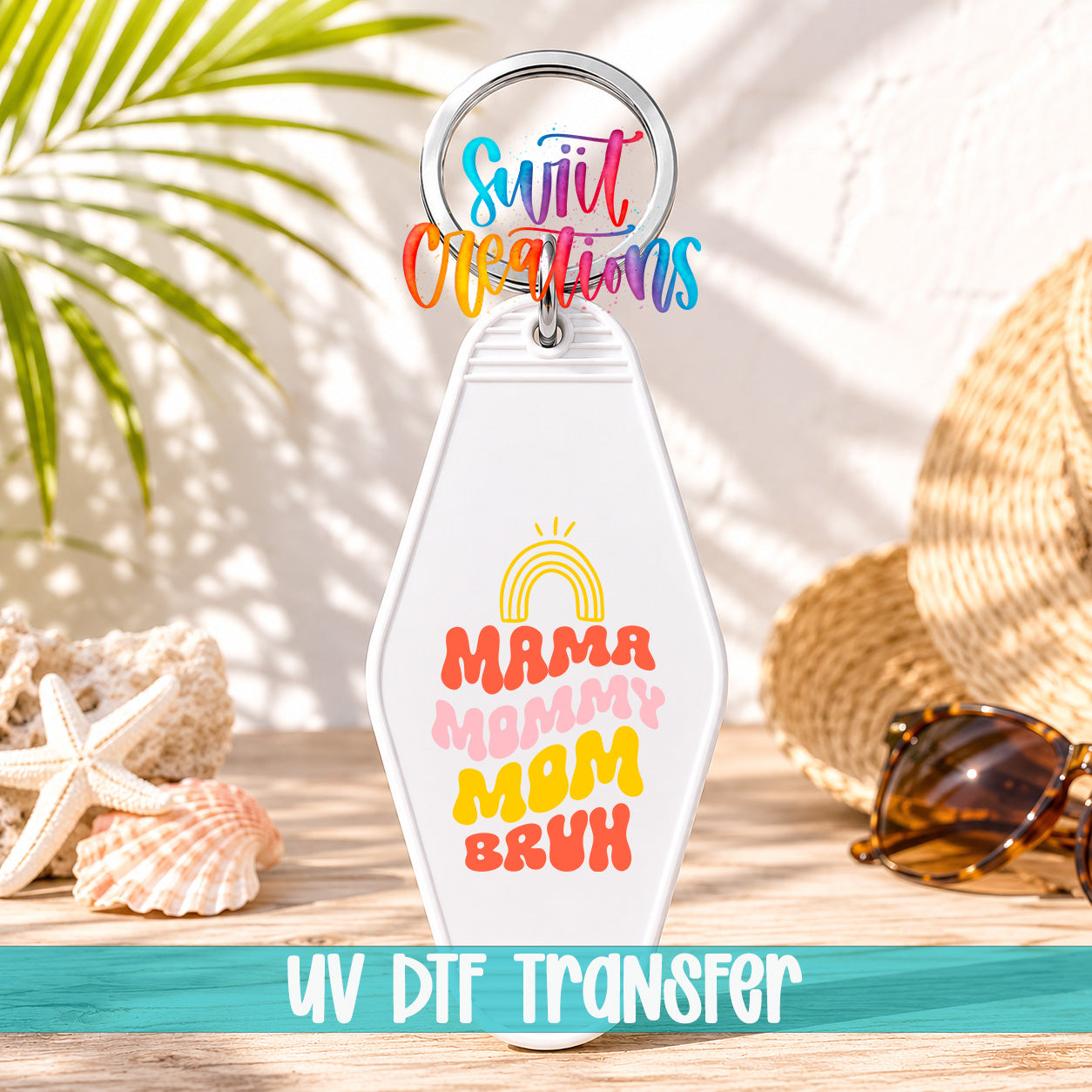 Mama Mommy Mom Bruh motel keychain UV DTF transfer display mockup by Swiit Creations