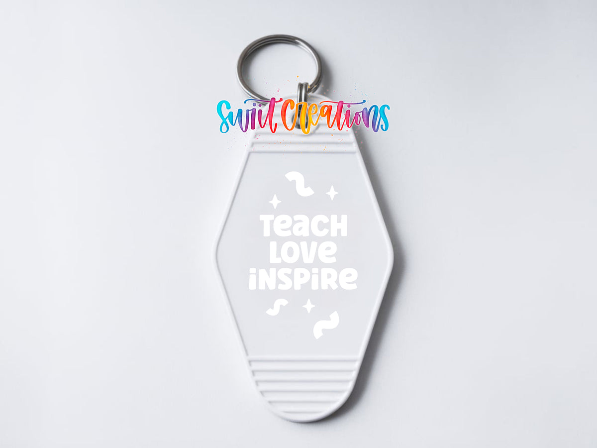 Teach Love Inspire motel keychain UV DTF transfer clean keychain mockup by Swiit Creations