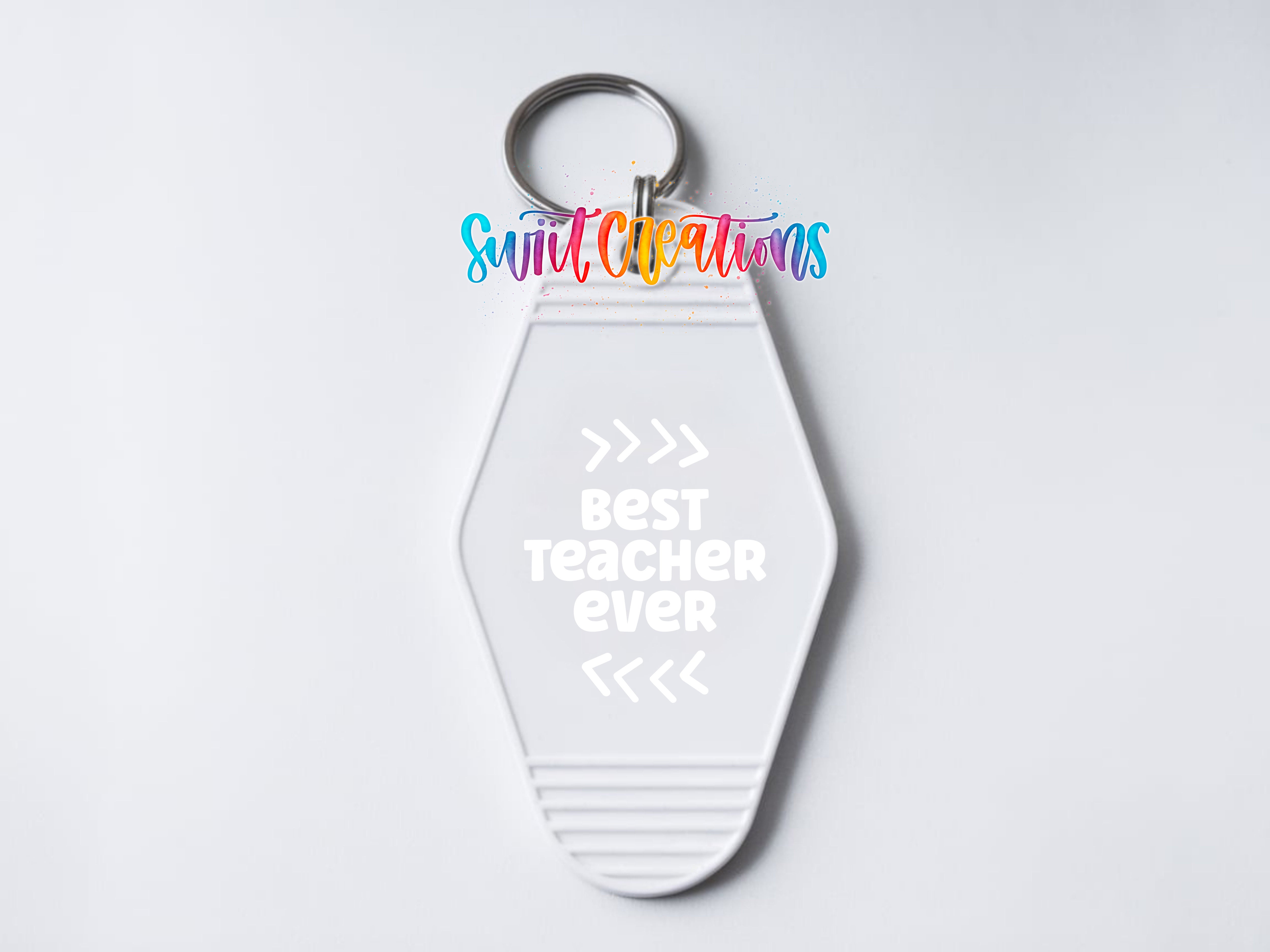 Best Teacher Ever motel keychain UV DTF transfer clean keychain mockup by Swiit Creations