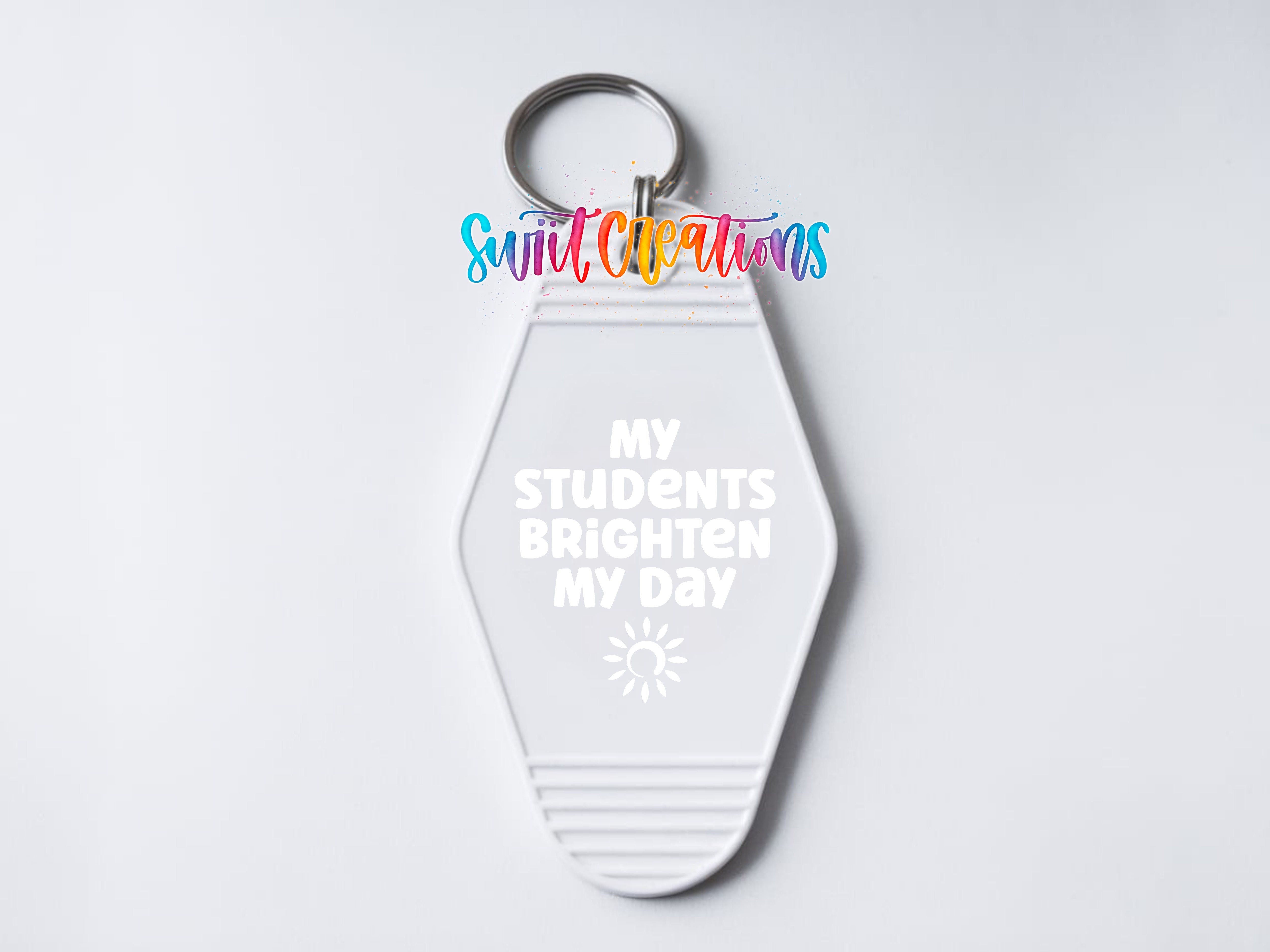 My Students Brighten My Day motel keychain UV DTF transfer clean keychain mockup by Swiit Creations