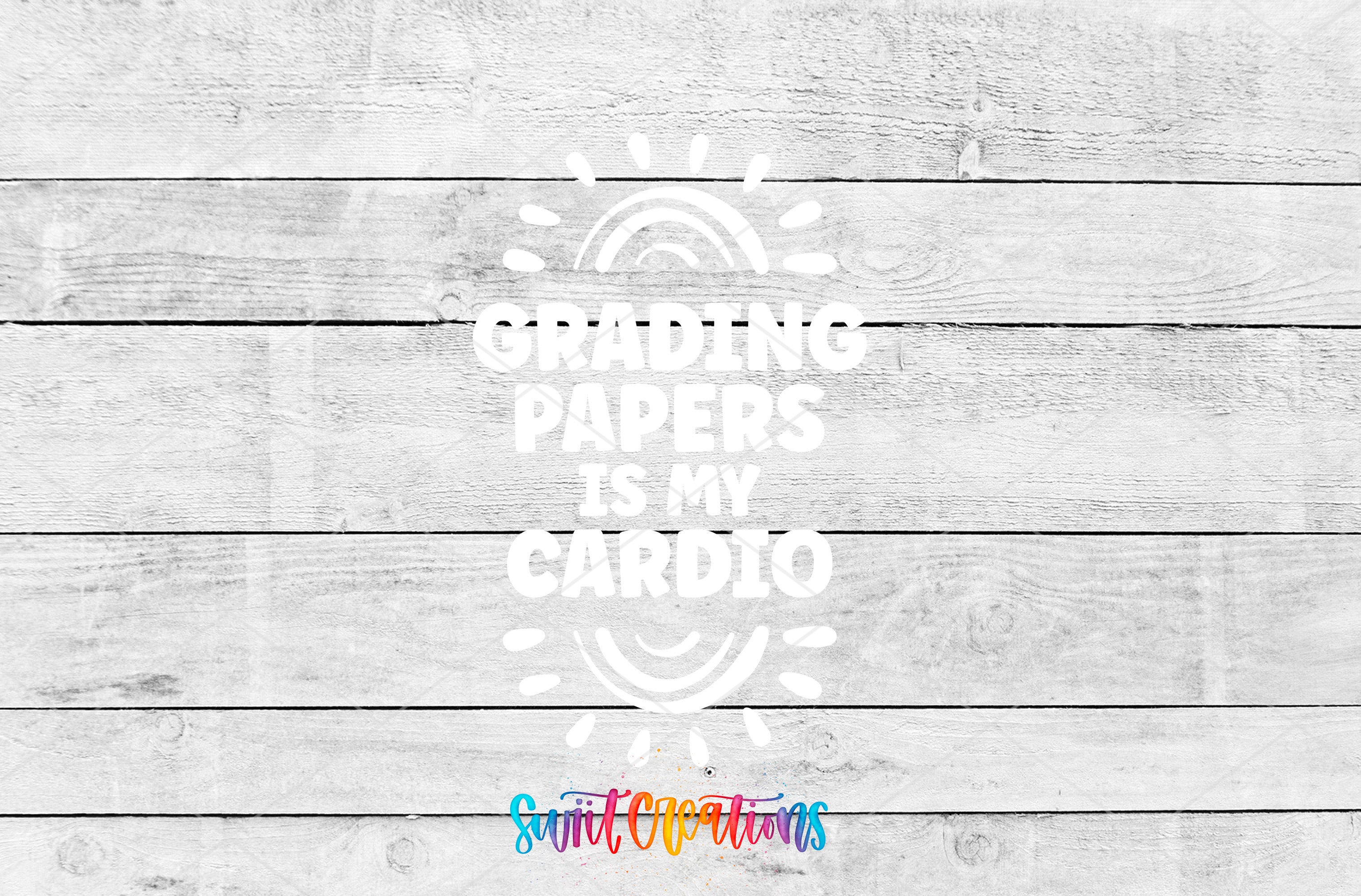Grading Papers Is My Cardio motel keychain UV DTF transfer artwork preview by Swiit Creations
