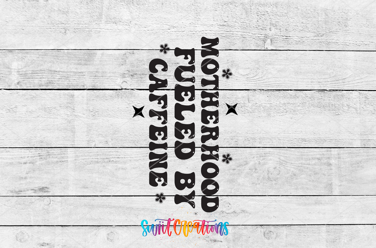 Motherhood Fueled by Caffeine motel keychain UV DTF transfer artwork preview by Swiit Creations
