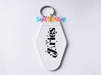 Aries motel keychain UV DTF transfer clean keychain mockup by Swiit Creations