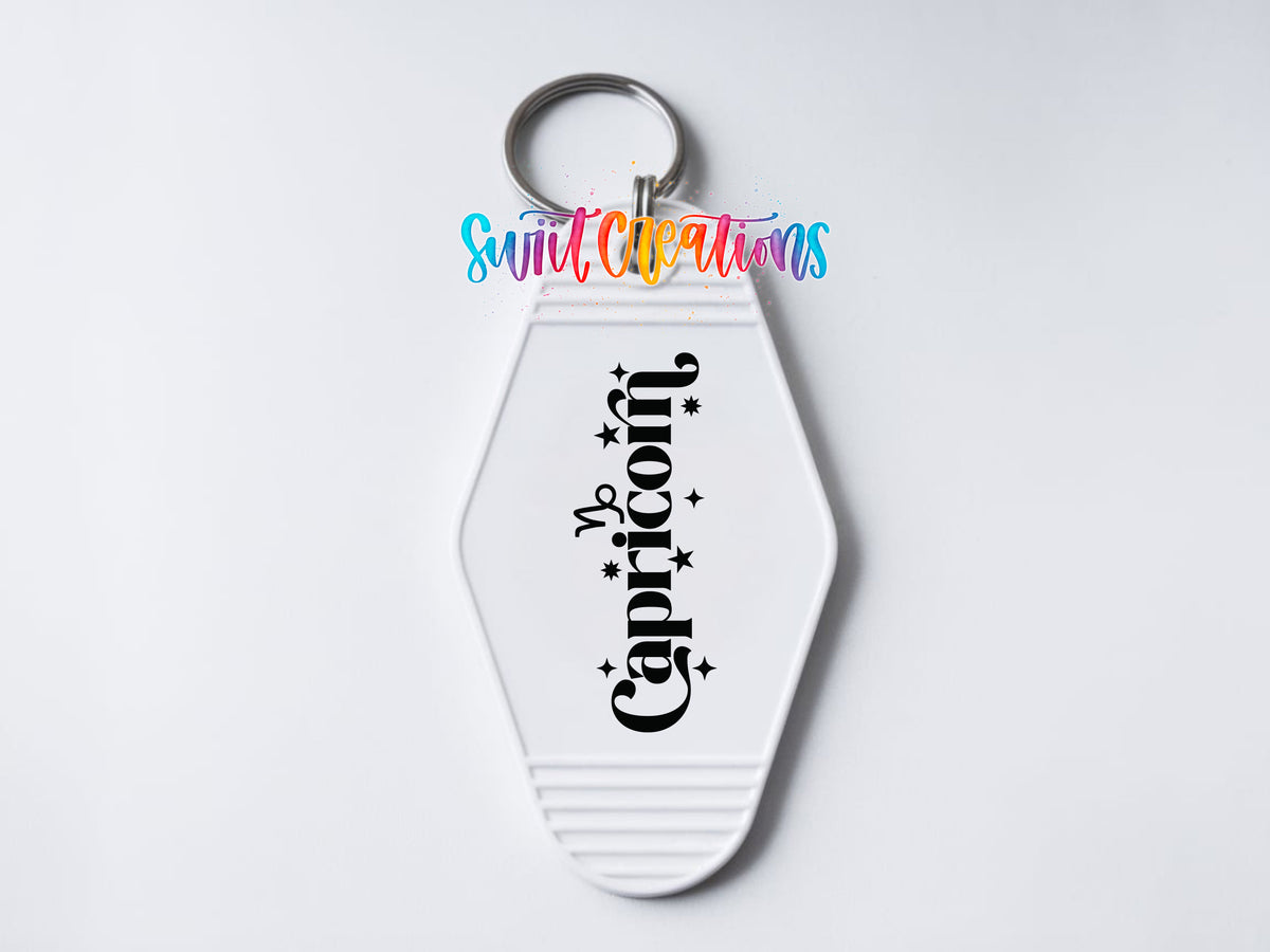 Capricorn motel keychain UV DTF transfer clean keychain mockup by Swiit Creations