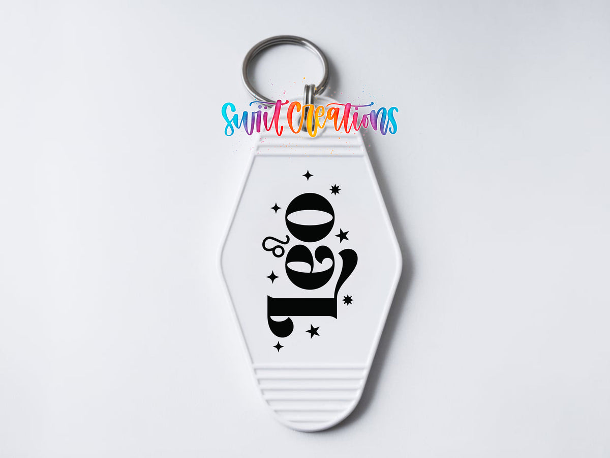Leo motel keychain UV DTF transfer clean keychain mockup by Swiit Creations