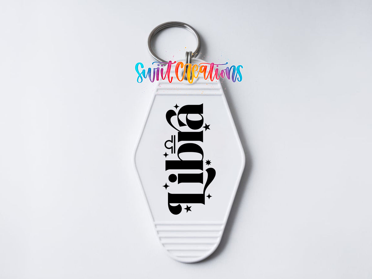 Libra motel keychain UV DTF transfer clean keychain mockup by Swiit Creations
