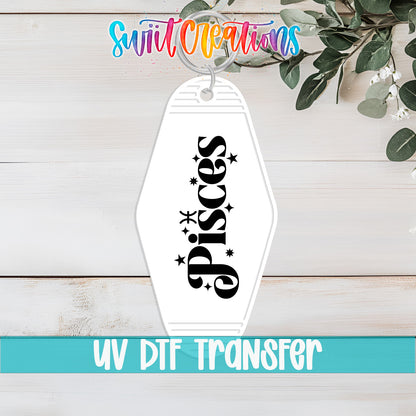 Pisces motel keychain UV DTF transfer flat lay mockup by Swiit Creations