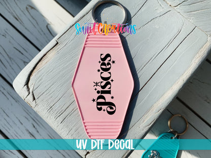 Pisces motel keychain UV DTF transfer colored keychain mockup by Swiit Creations