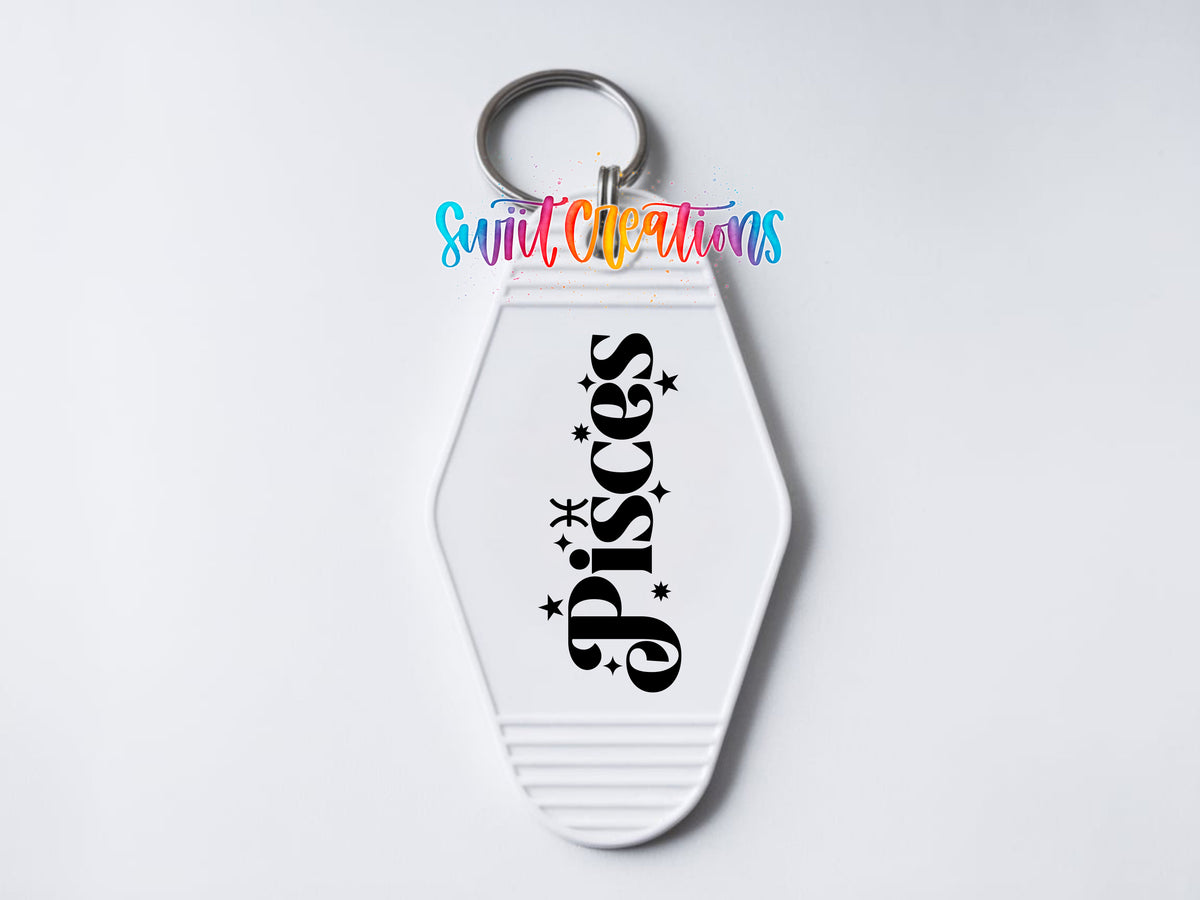 Pisces motel keychain UV DTF transfer clean keychain mockup by Swiit Creations