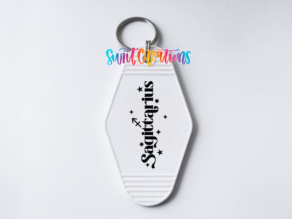 Sagittarius motel keychain UV DTF transfer clean keychain mockup by Swiit Creations