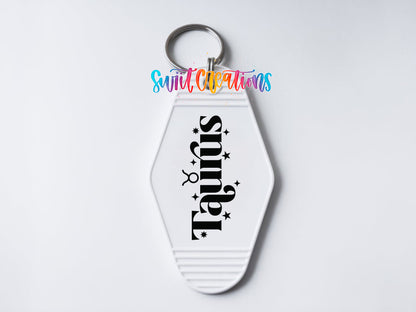 Taurus motel keychain UV DTF transfer clean keychain mockup by Swiit Creations