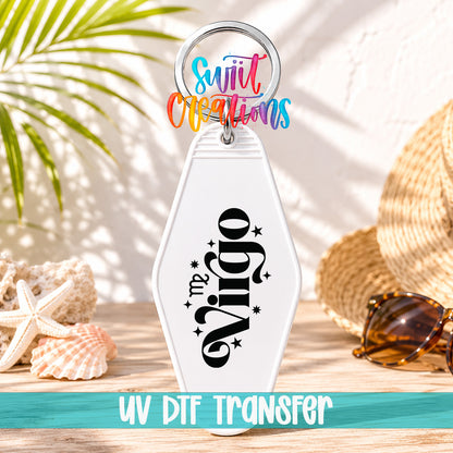 Virgo motel keychain UV DTF transfer display mockup by Swiit Creations