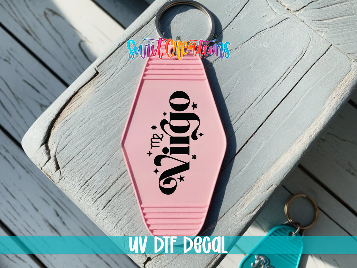 Virgo motel keychain UV DTF transfer colored keychain mockup by Swiit Creations