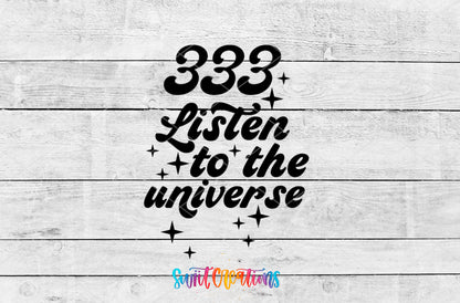 333 Listen to the Universe motel keychain UV DTF transfer artwork preview by Swiit Creations
