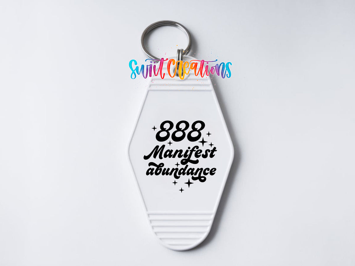 888 Manifest Abundance motel keychain UV DTF transfer clean keychain mockup by Swiit Creations