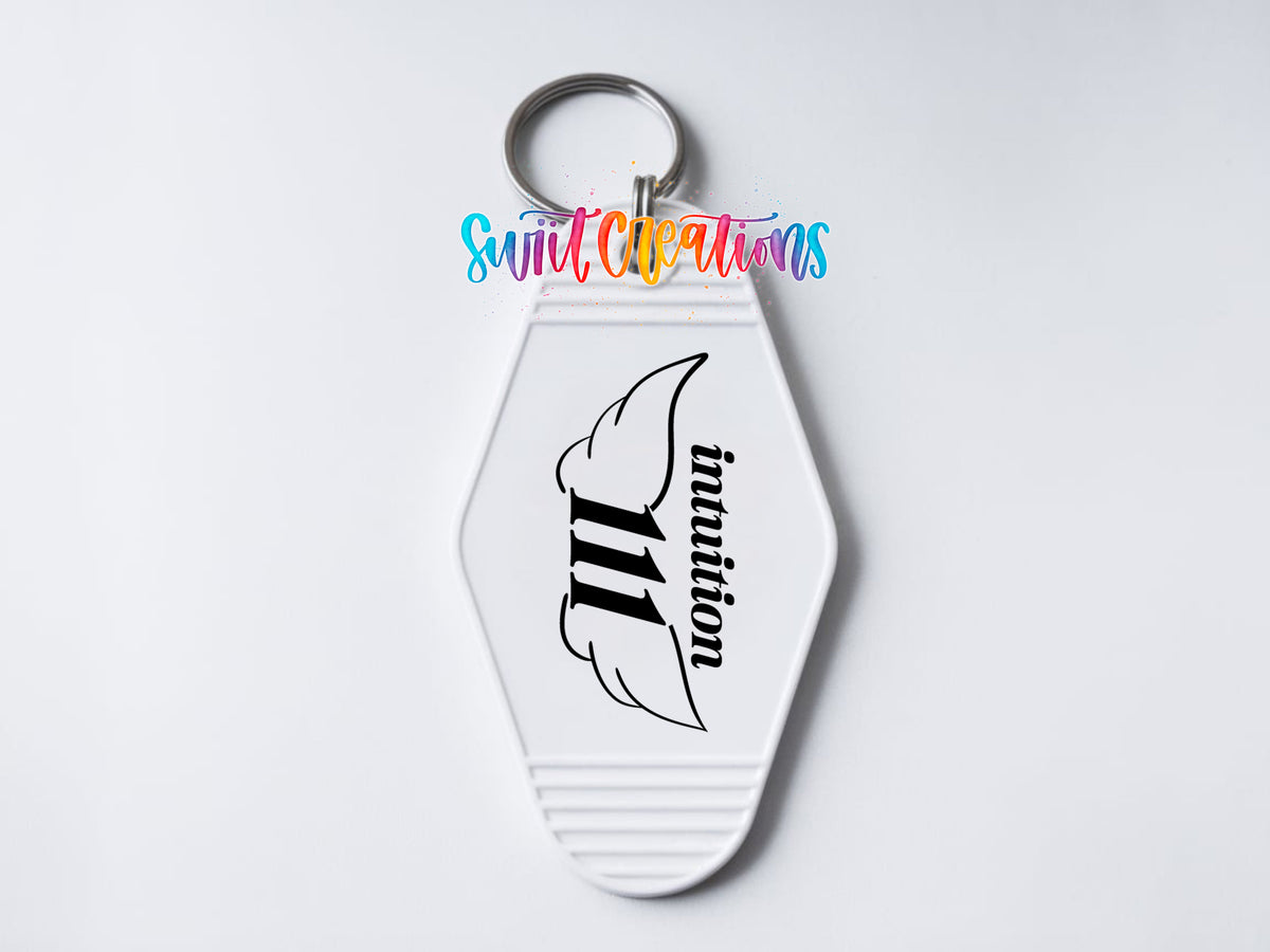 111 Intuition motel keychain UV DTF transfer clean keychain mockup by Swiit Creations