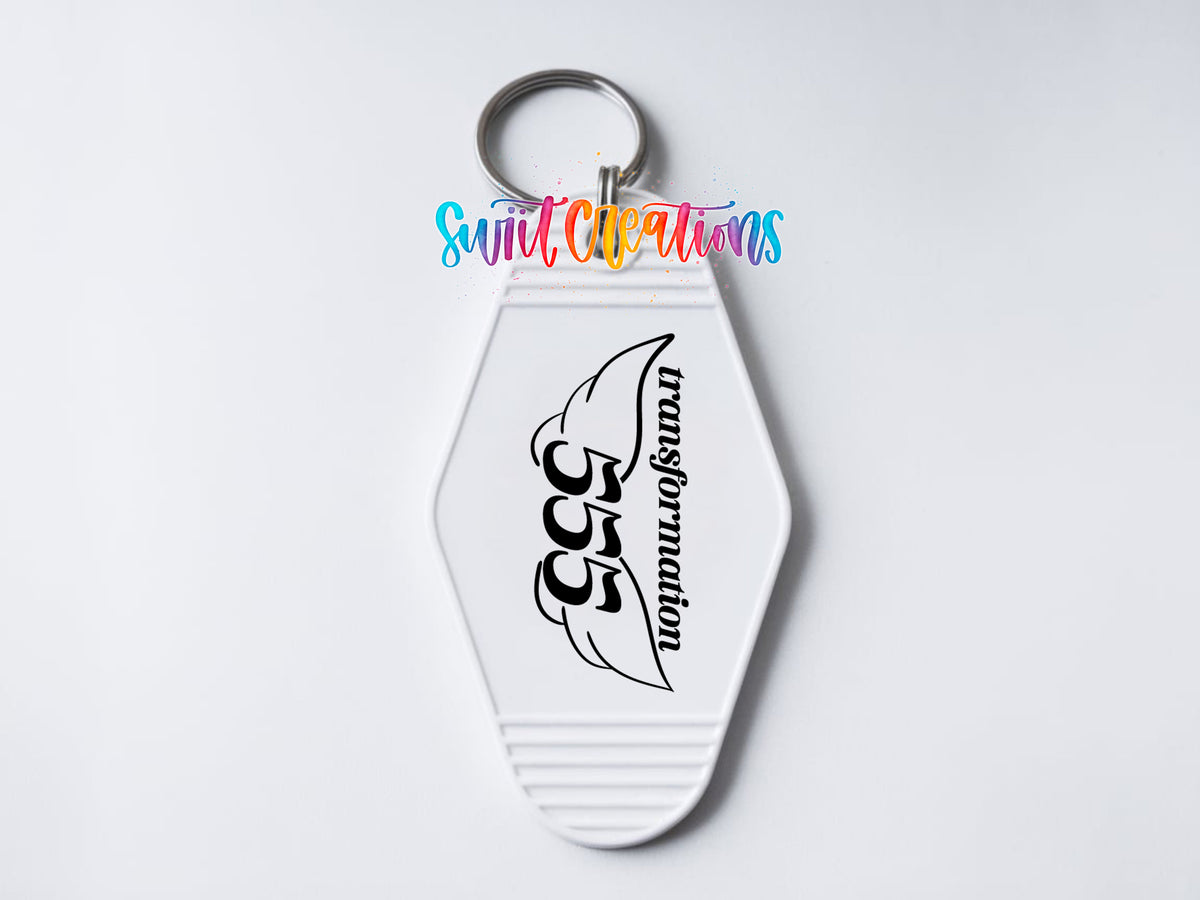 555 Transformation motel keychain UV DTF transfer clean keychain mockup by Swiit Creations