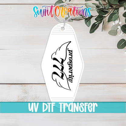 777 Prosperity motel keychain UV DTF transfer flat lay mockup by Swiit Creations