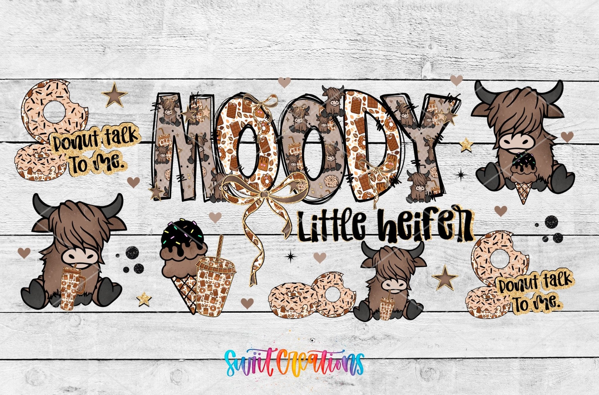 Moody Little Heifer UV DTF Transfer Tumbler Wrap Cute Cow Donut Coffee | DTF320 - Swiit Creations