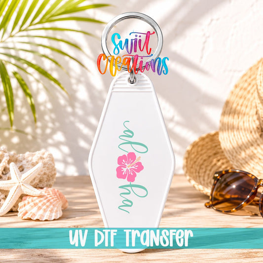 Motel Keychain Decal, Aloha Hibiscus UV DTF Transfer | MK2052 - Swiit Creations