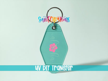 Motel Keychain Decal, Aloha Hibiscus UV DTF Transfer | MK2052 - Swiit Creations
