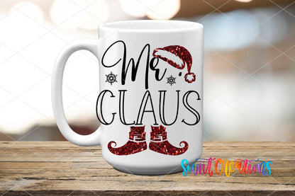 Mr. Claus UV DTF transfer on a white ceramic coffee mug