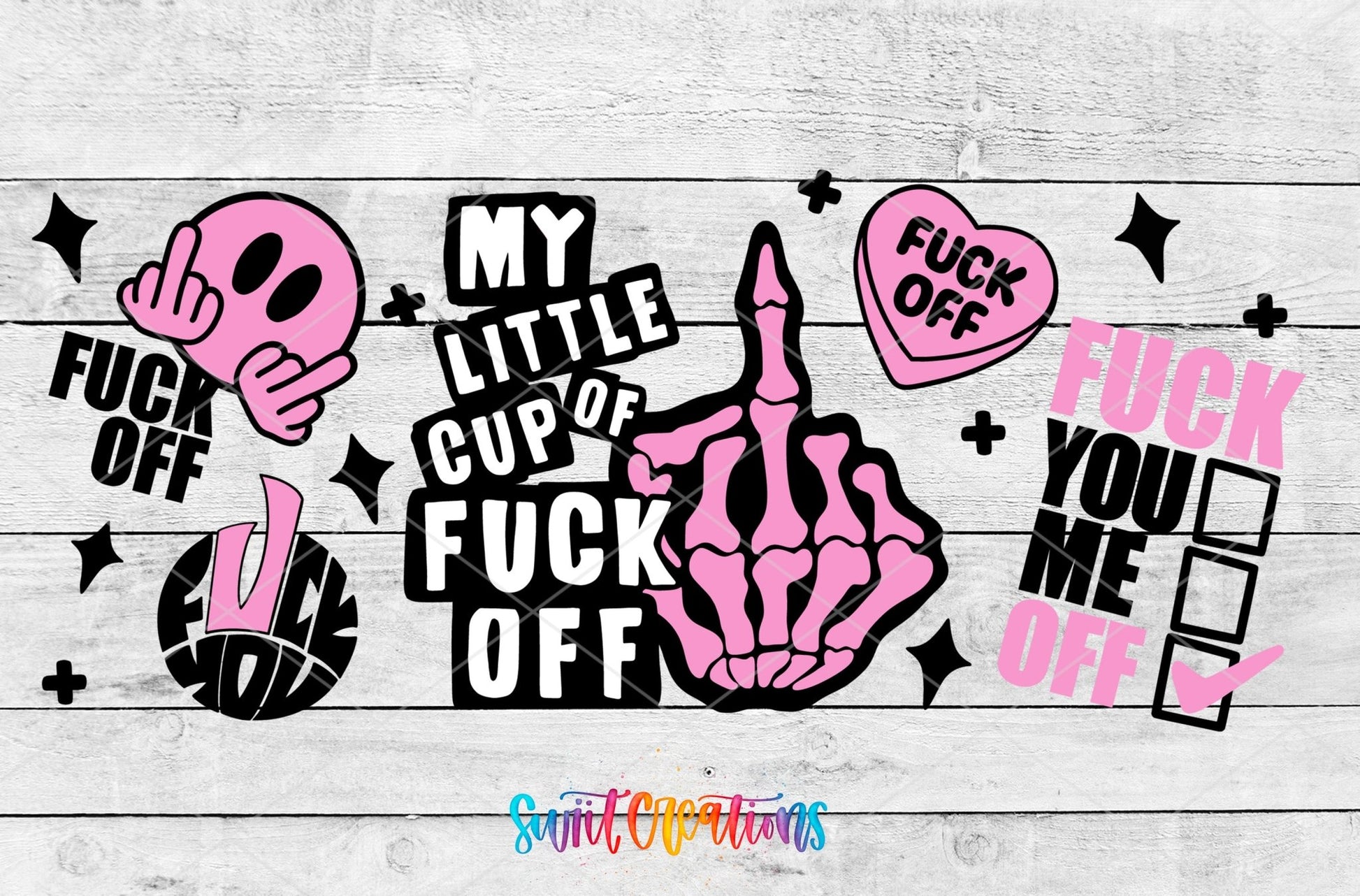 My Little Cup Of Fuck Off UV DTF Transfer Tumbler Wrap | Pink Skeleton Adult Humor | DTF214 - Swiit Creations