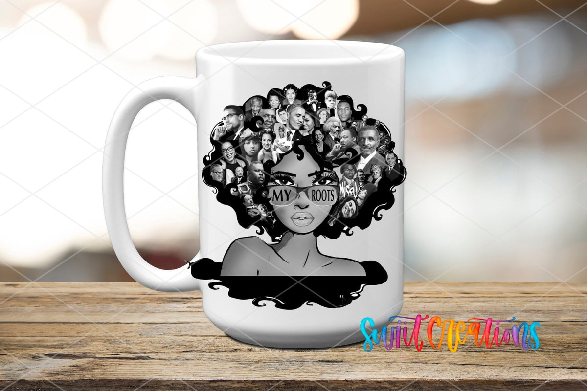My Roots UV DTF transfer on a white ceramic coffee mug