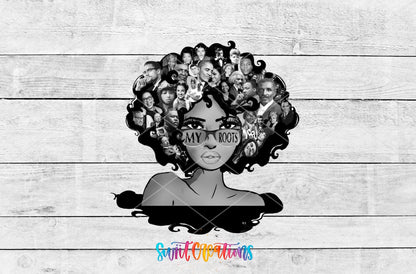My Roots UV DTF transfer artwork on a white wood background