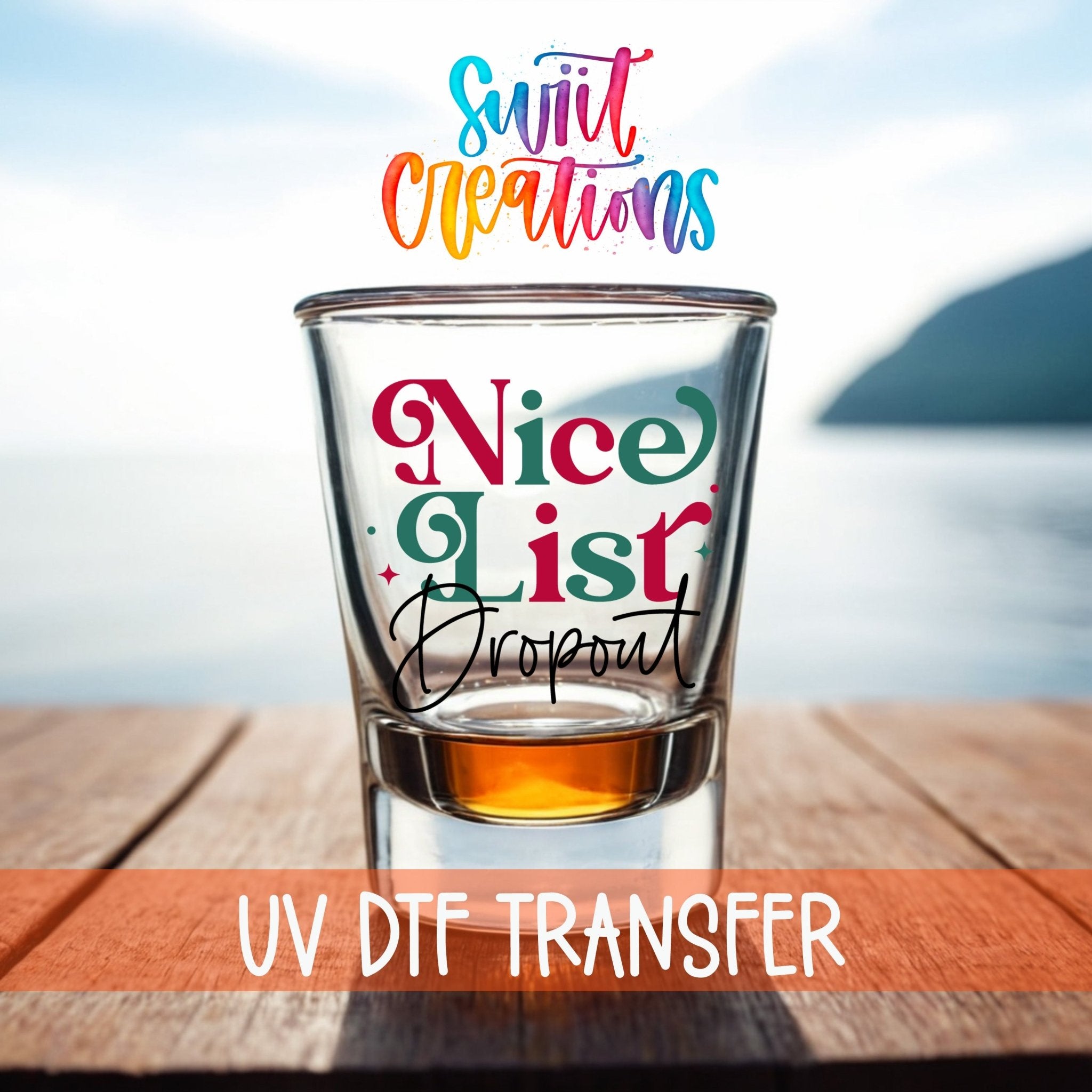 Nice List Dropout Christmas UV DTF Shot Glass Transfer | SG1087 - Swiit Creations