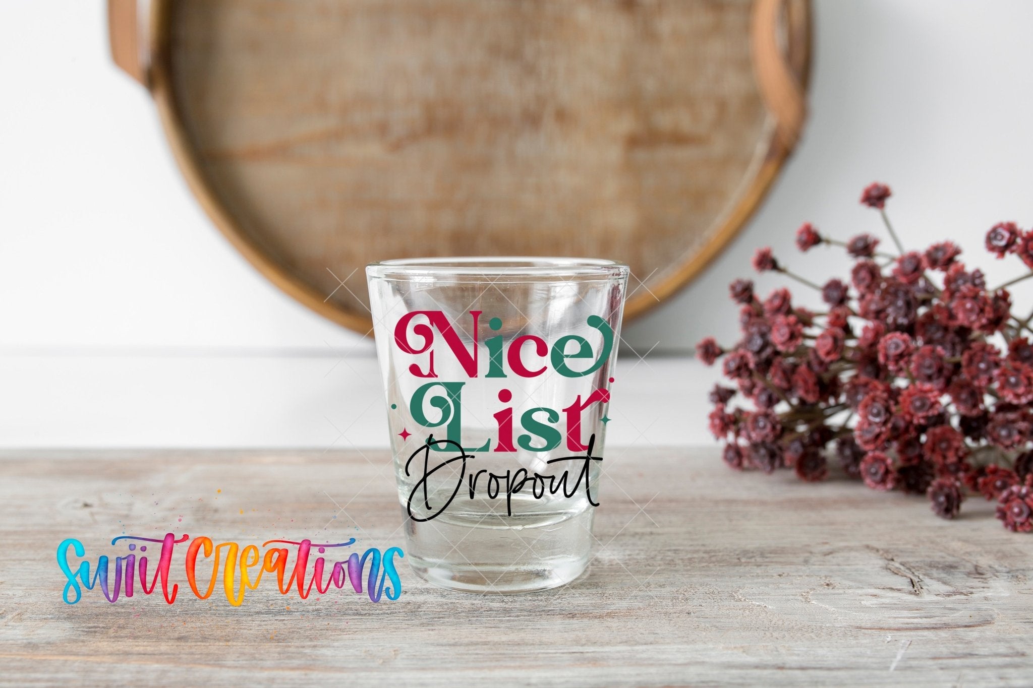Nice List Dropout Christmas UV DTF Shot Glass Transfer | SG1087 - Swiit Creations