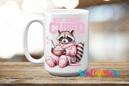 Not Today Cupid UV DTF transfer displayed on a white ceramic mug from Swiit Creations