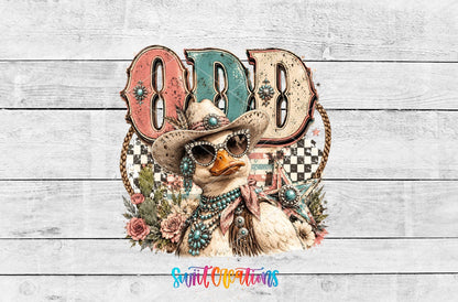 Odd Duck Western Glam UV DTF transfer shown as a full artwork preview from Swiit Creations
