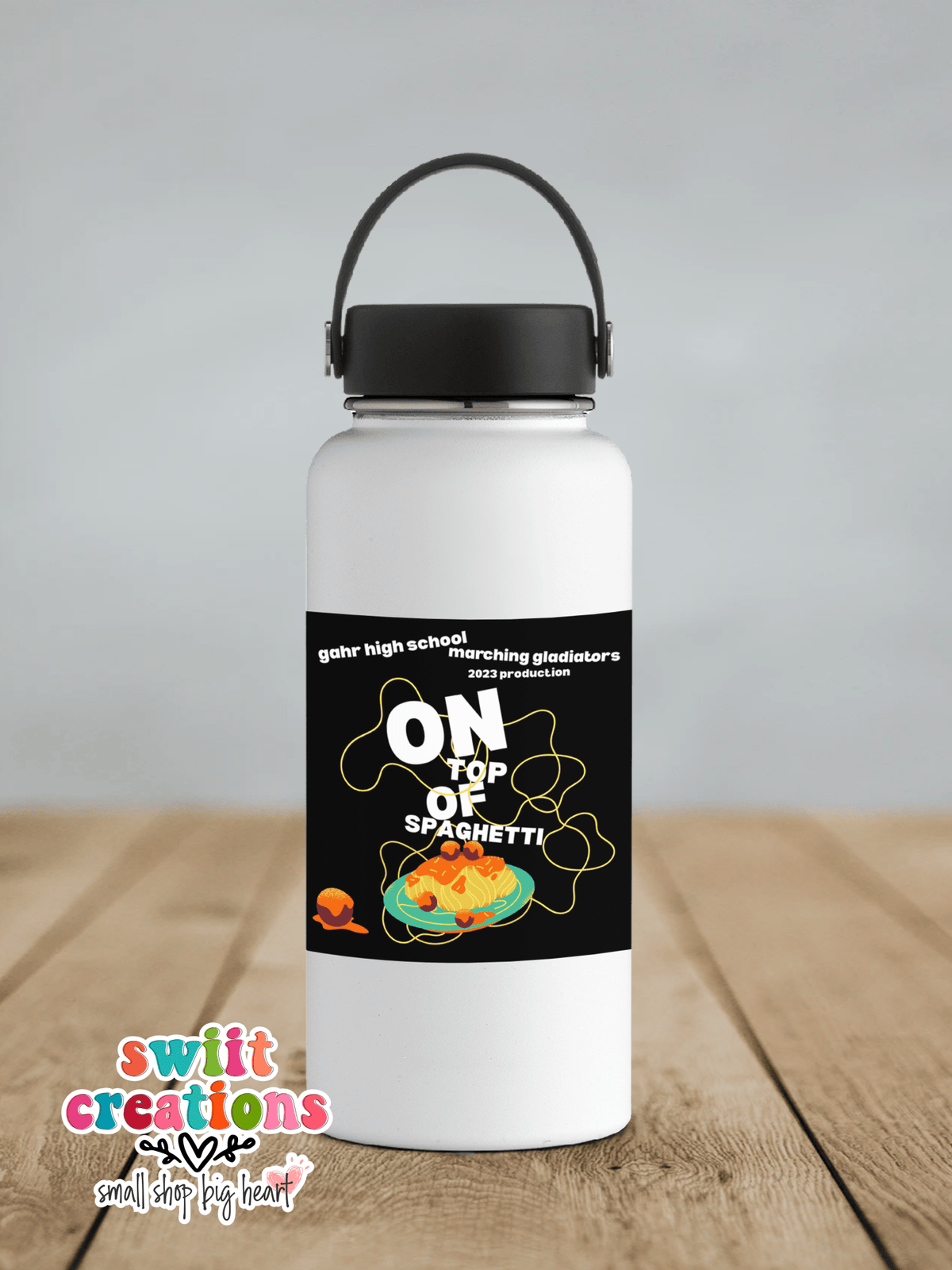 Gahr On Top of Spaghetti 2023 sticker on a white insulated water bottle