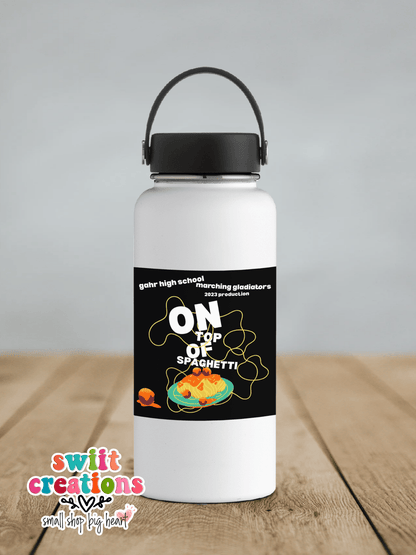 Gahr On Top of Spaghetti 2023 sticker on a white insulated water bottle