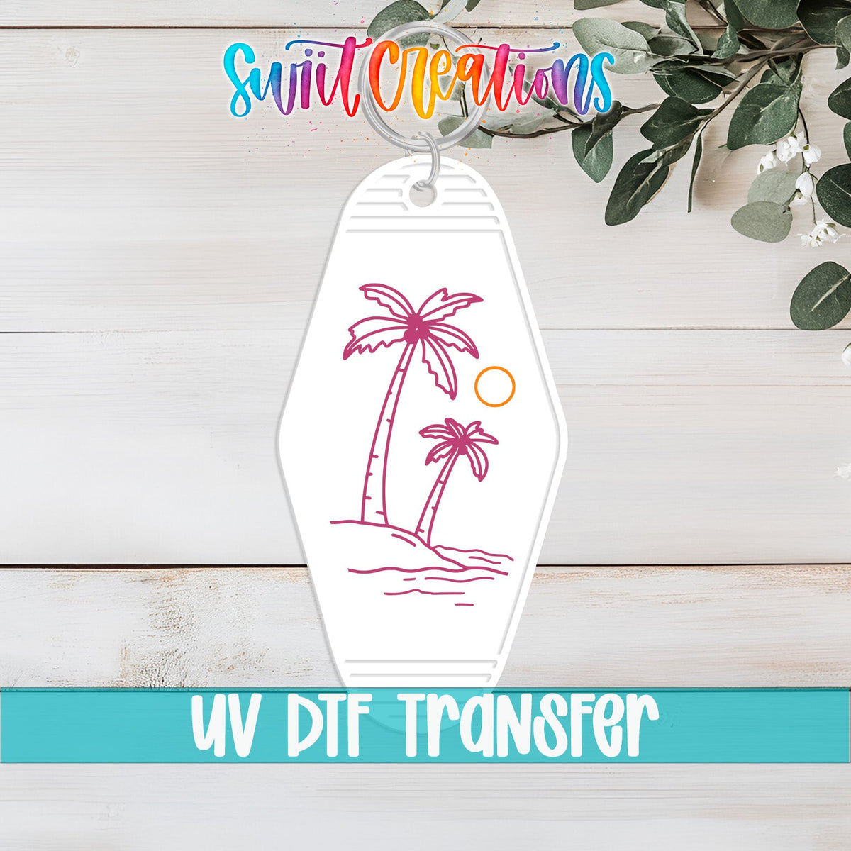 Palm Tree Beach Motel Keychain UV DTF Transfer | Tropical Island Decal | MK2064 - Swiit Creations
