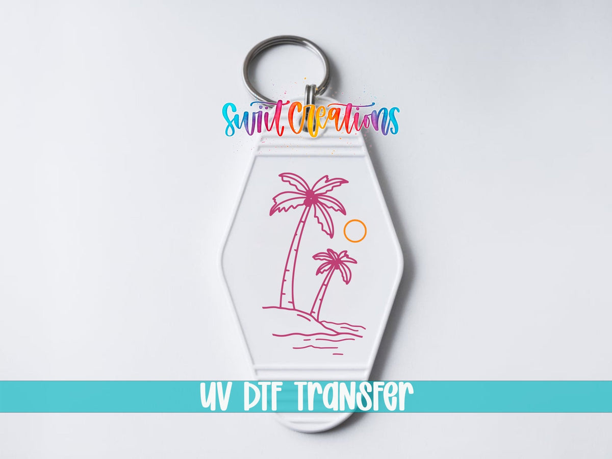 Palm Tree Beach Motel Keychain UV DTF Transfer | Tropical Island Decal | MK2064 - Swiit Creations