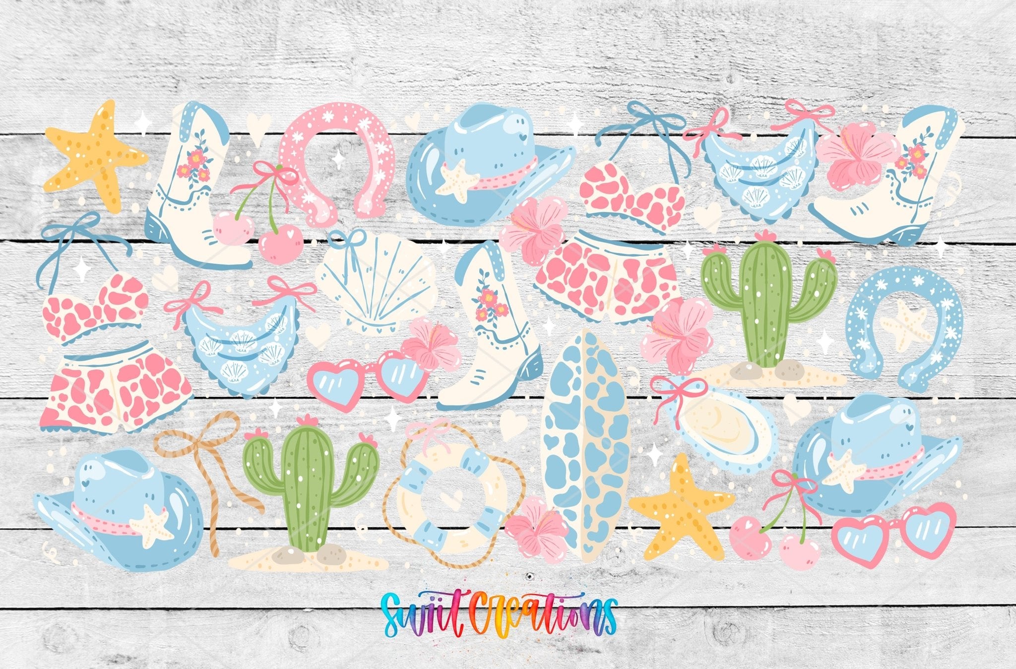 Pastel Desert Beach UV DTF Transfer Tumbler Wrap | Cowgirl Boot Cactus Summer Cup Decal | DTF260 - Swiit Creations
