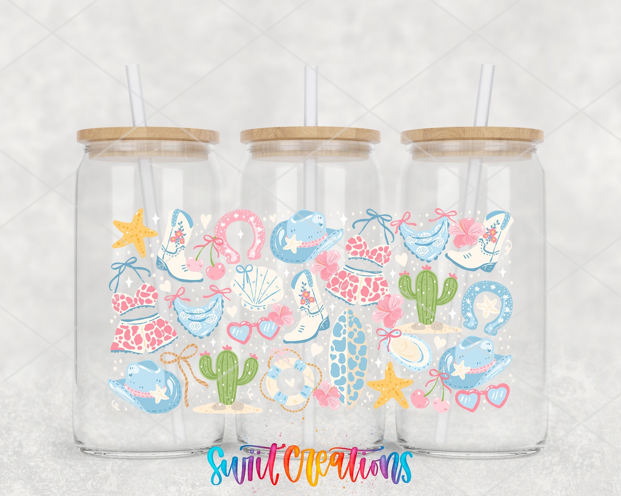 Pastel Desert Beach UV DTF Transfer Tumbler Wrap | Cowgirl Boot Cactus Summer Cup Decal | DTF260 - Swiit Creations
