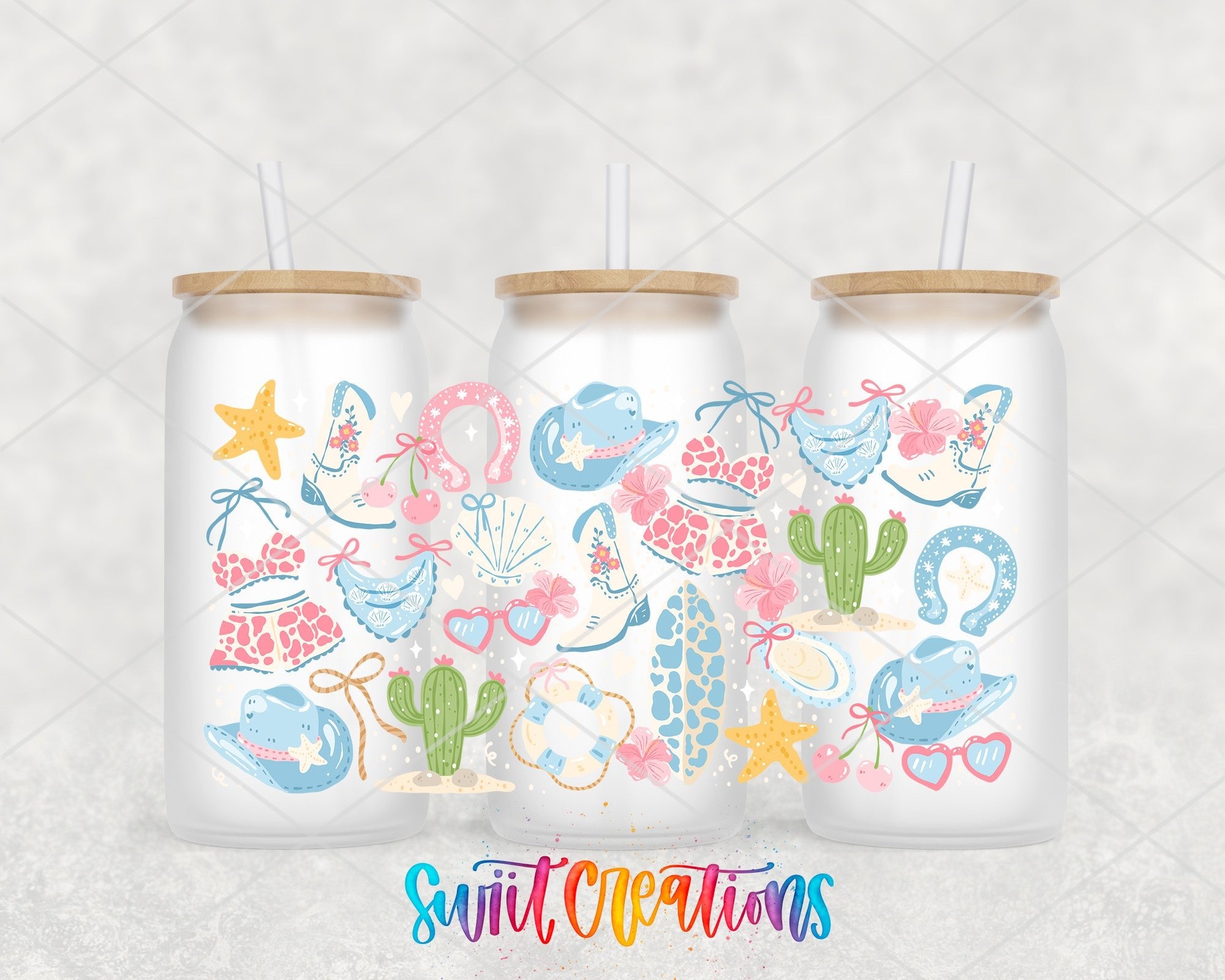 Pastel Desert Beach UV DTF Transfer Tumbler Wrap | Cowgirl Boot Cactus Summer Cup Decal | DTF260 - Swiit Creations