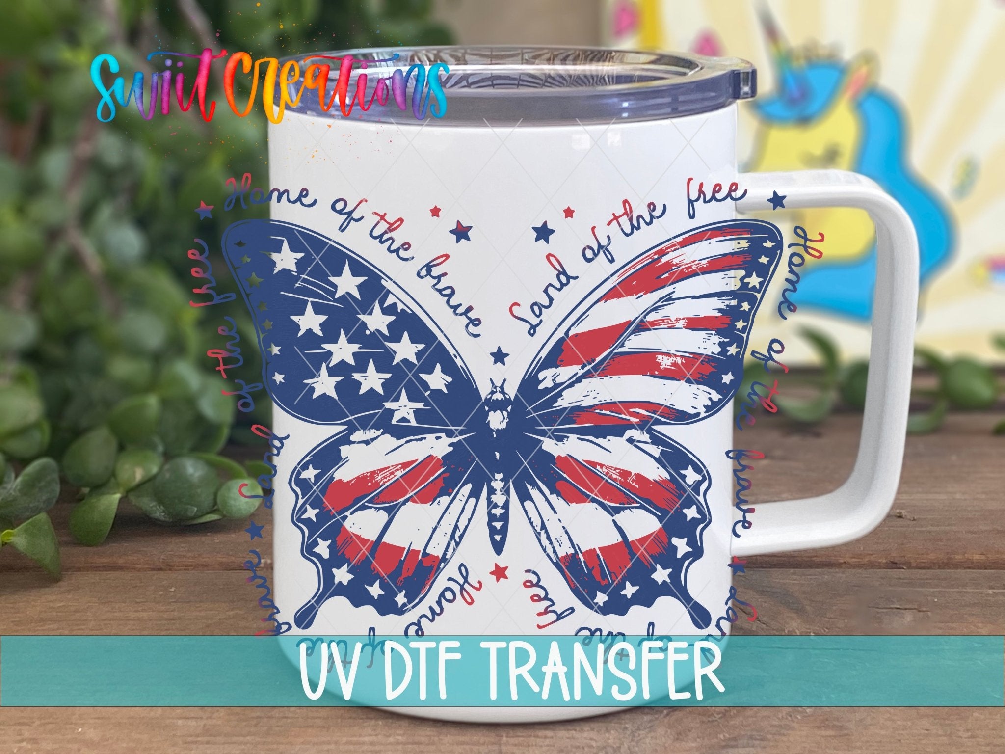 Patriotic Butterfly Land Of The Free UV DTF Cup Decal | UV1530 - Swiit Creations