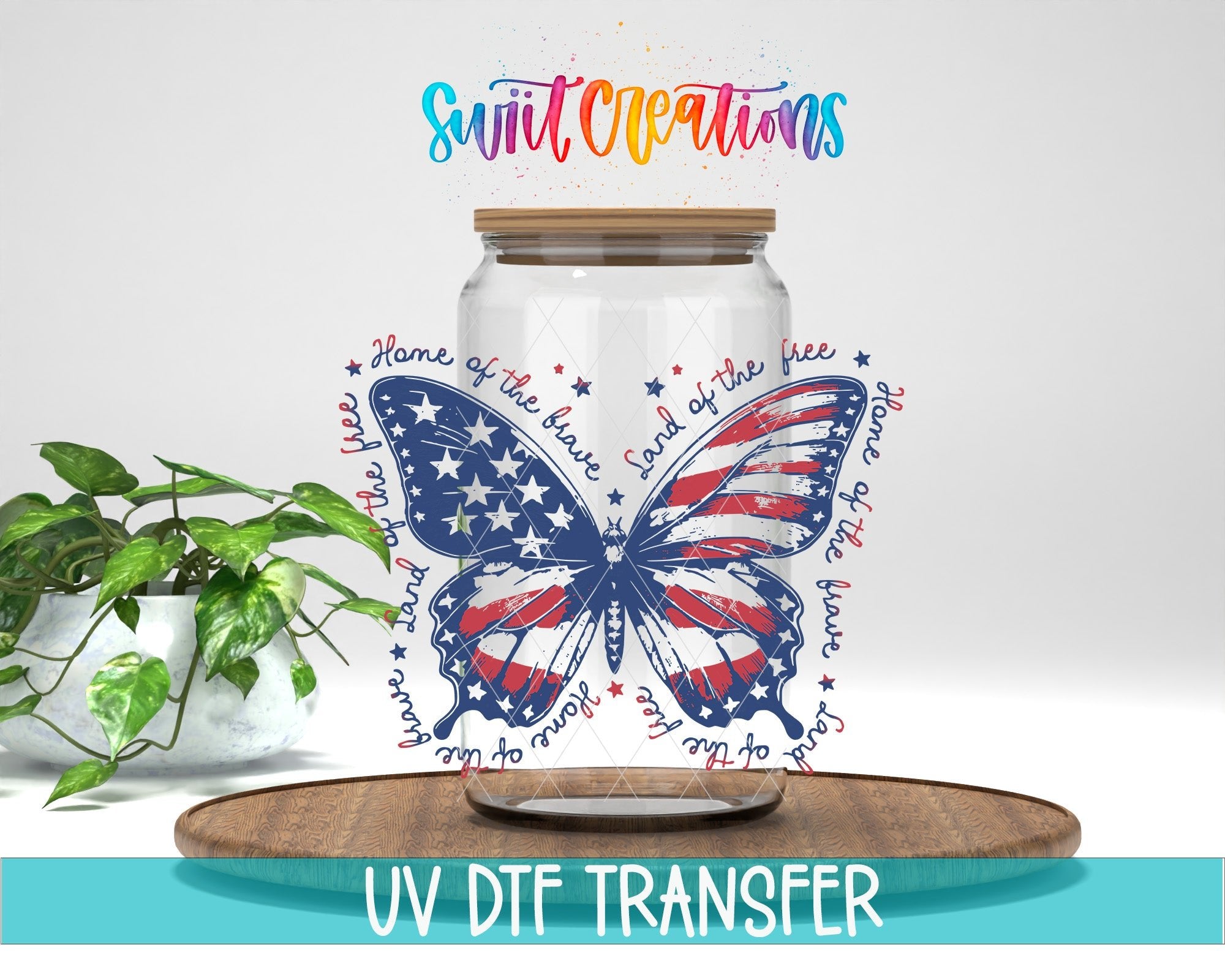 Patriotic Butterfly Land Of The Free UV DTF Cup Decal | UV1530 - Swiit Creations