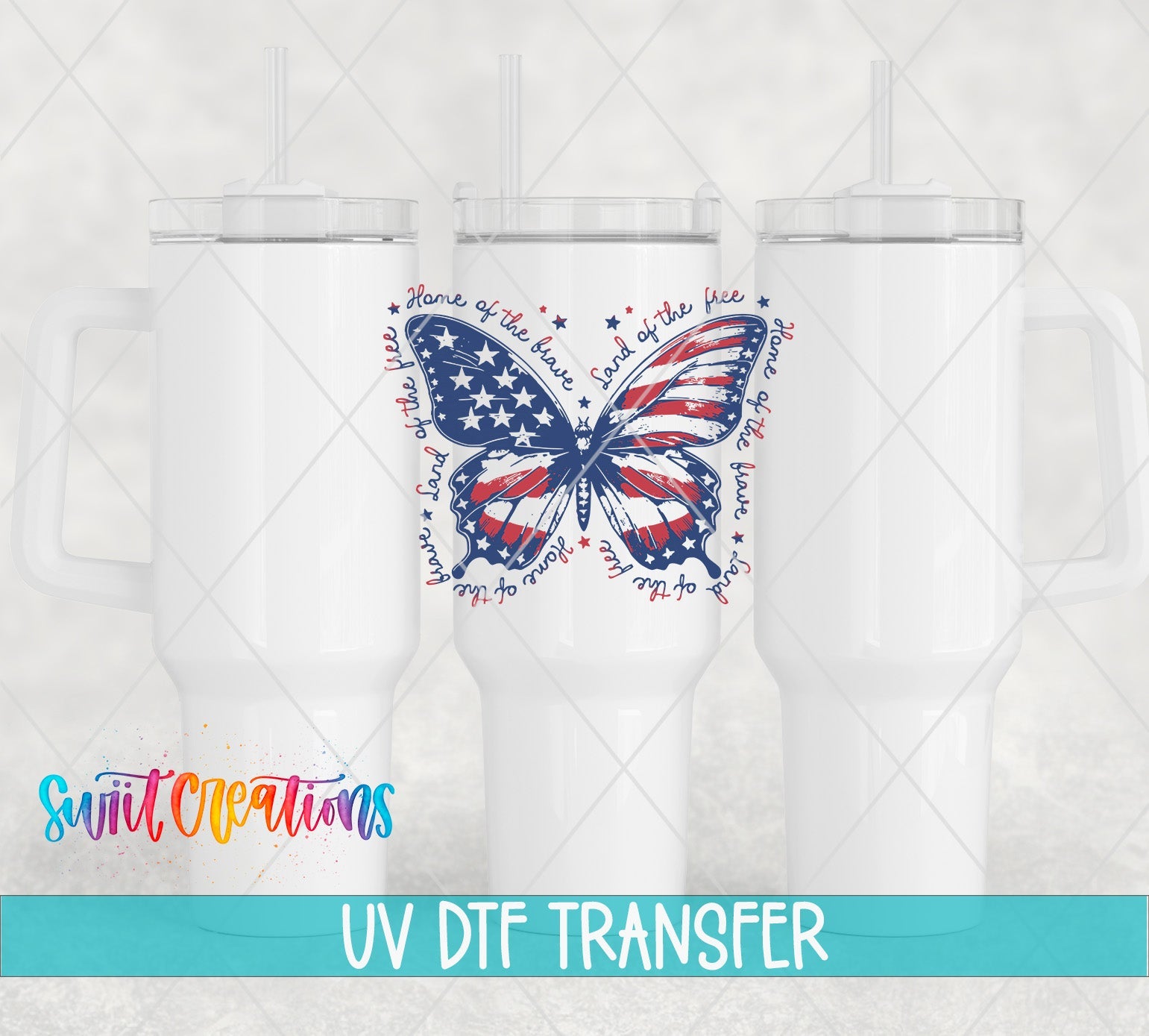 Patriotic Butterfly Land Of The Free UV DTF Cup Decal | UV1530 - Swiit Creations