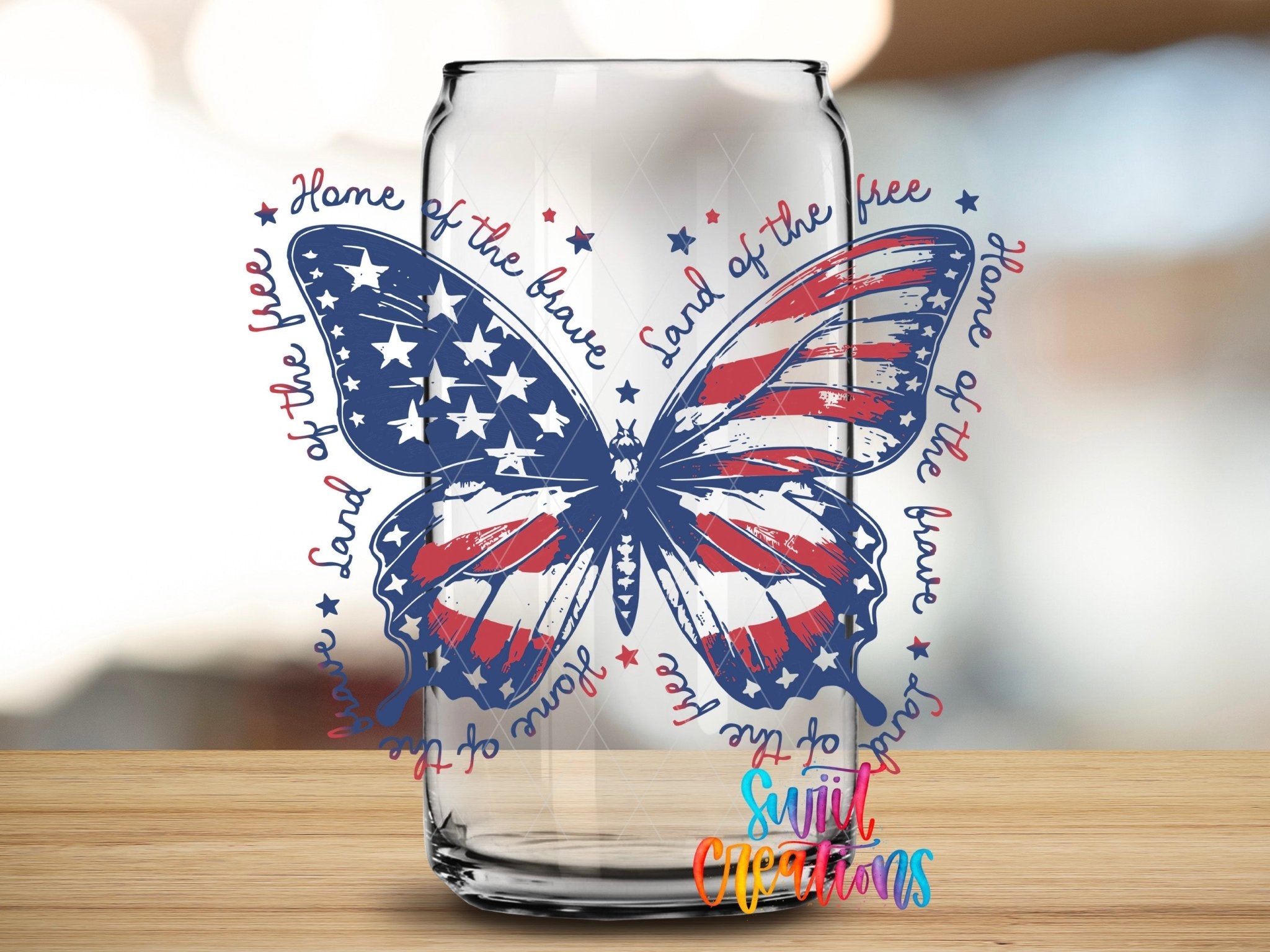 Patriotic Butterfly Land Of The Free UV DTF Cup Decal | UV1530 - Swiit Creations