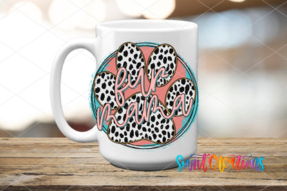 Fur Mama UV DTF transfer on a white ceramic coffee mug