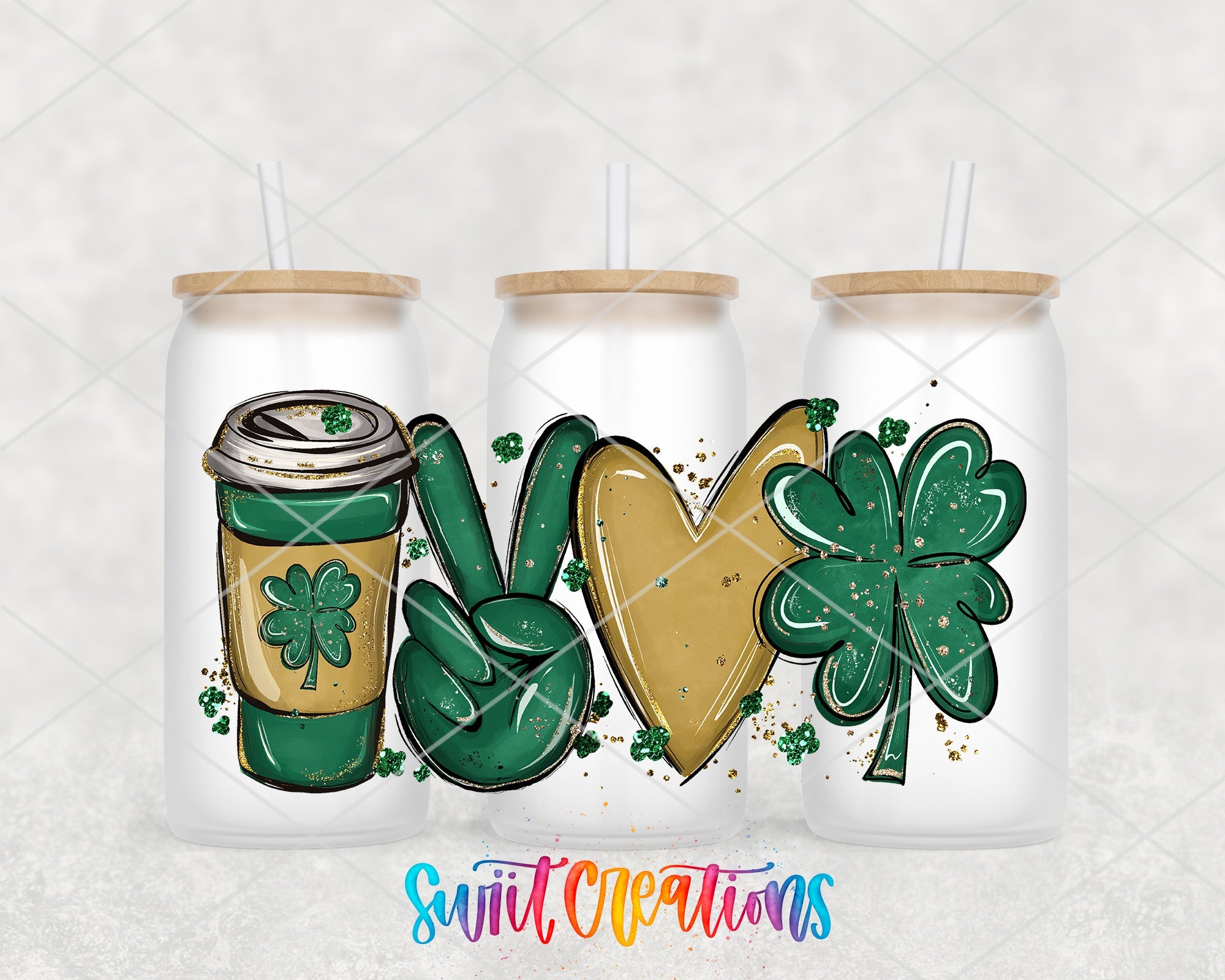 Peace Love Coffee Shamrock St. Patrick's UV DTF Transfer Tumbler Wrap | DTF249 - Swiit Creations